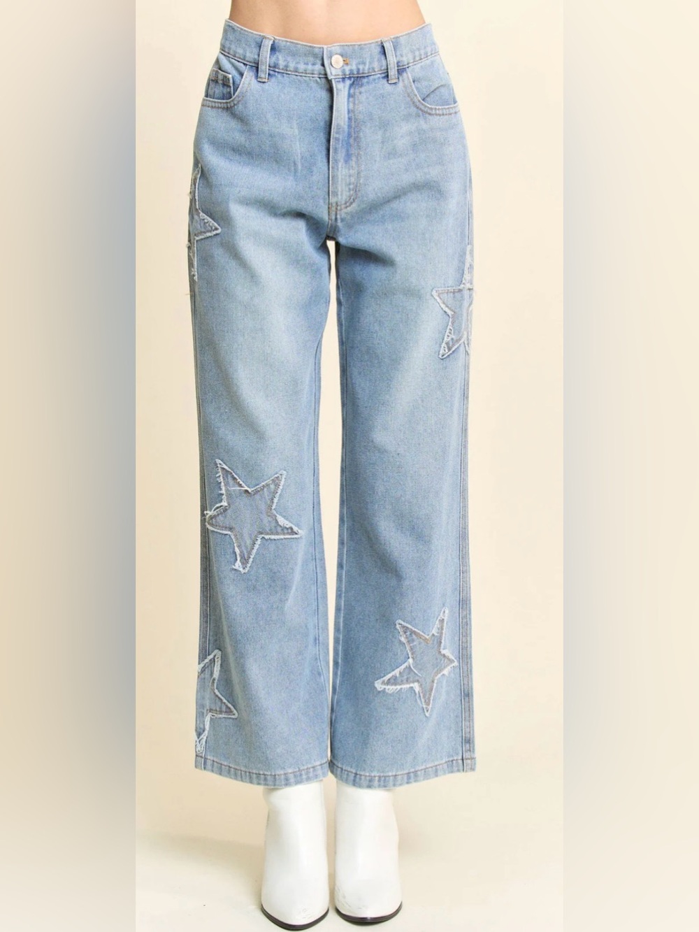 NWT! DAVI & DANI Light Blue Star Patchwork Wide-Leg Cropped Jeans